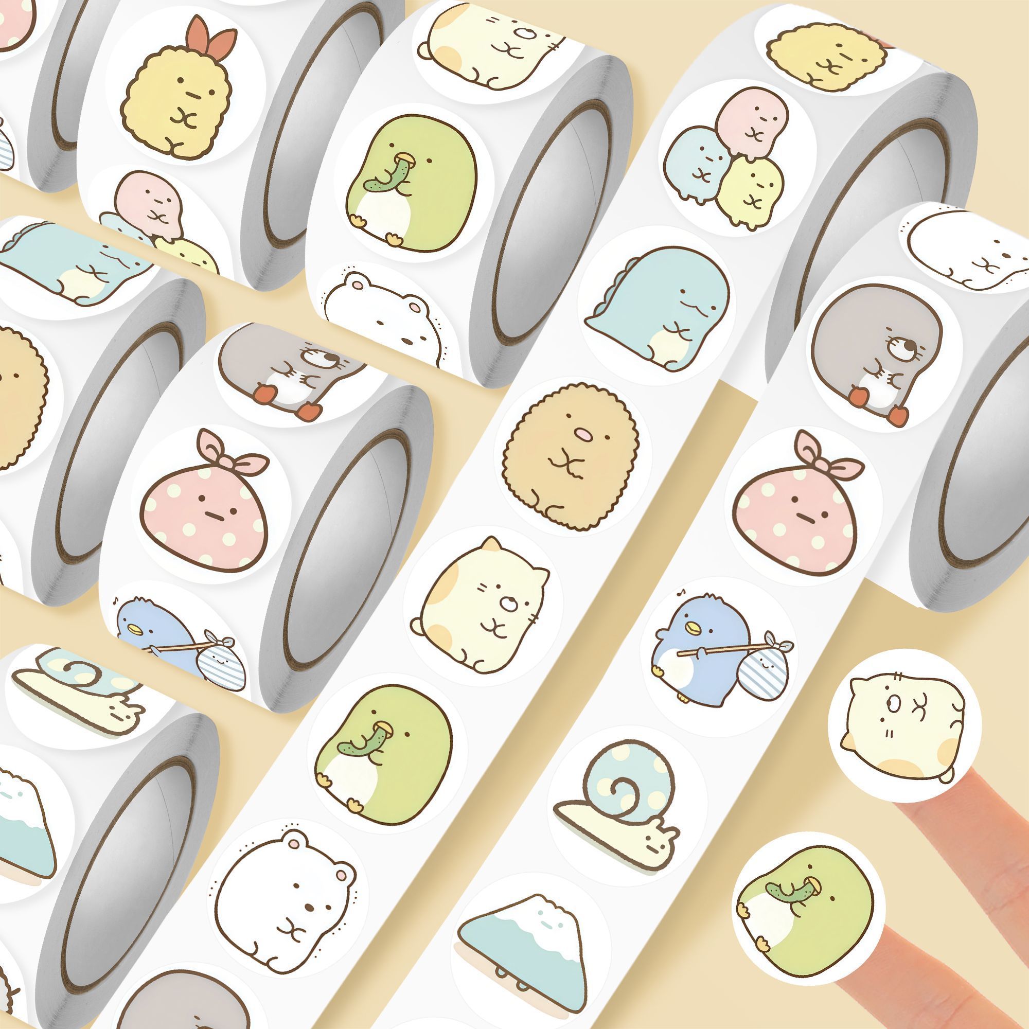 Washi Tape Rolls - すみっコぐらし ステッカーロール 1500個入り かわいい角の生き物柄 和紙テープ 漫画風