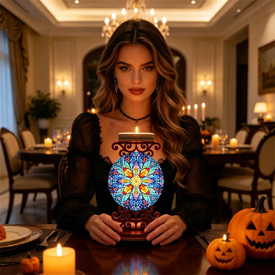 Art Craft Kits - 花の形をしたキャンドルホルダー、ハロウィーンのギフト、ダイヤモンドペイントキット、ドリル、DIY、クリスタルラインストーン、モザイクアート、手芸、ホームデコレーション
