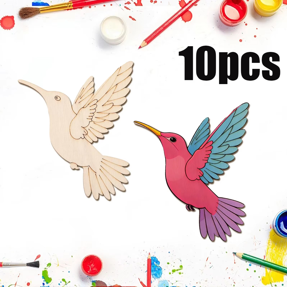 Art Craft Painting - 10個入り未完成木製動物鳥の切り抜き、木製吊り下げ飾り用木製クラフトセット、DIYアートクラフトペイントホームパーティーデコレーション