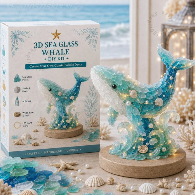 Art Craft Kits - LEDライト付きのクリスマスDIYシーグラスクラフトキット。自分だけの海岸風のホリデーデコレーションを手作りしましょう。完全なDIYアートキットです。