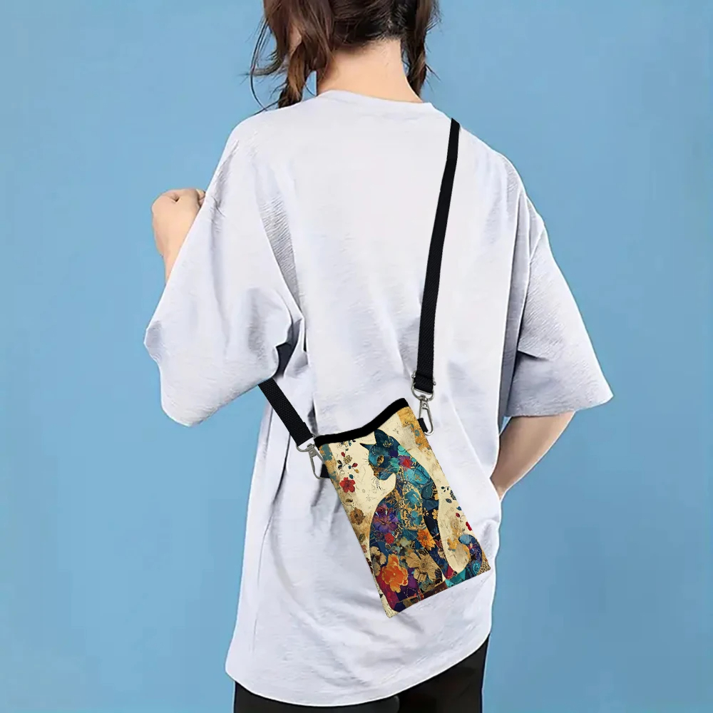 花柄猫柄クロスボディバッグプリント電話財布、調節可能なショル - Art Craft Bag のレビューと価格