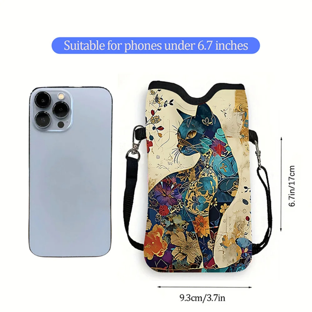 花柄猫柄クロスボディバッグプリント電話財布、調節可能なショル - Art Craft Bag のレビューと価格