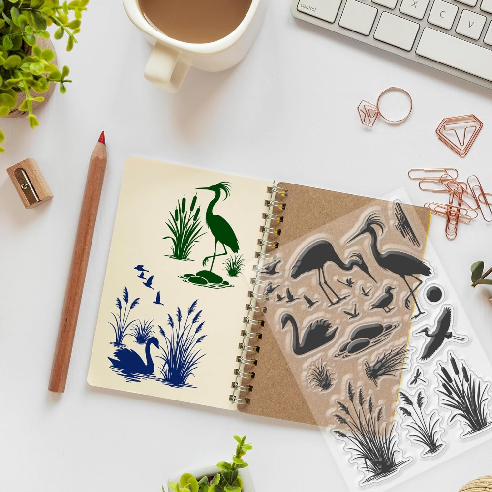 湿地の鳥パターンクリアスタンプリードシリコンスタンプシール  - Rubber Stamp Blank のレビューと価格