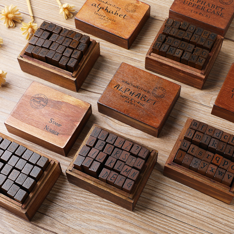 28個入り/箱 アルファベットスタンプ ヴィンテージ木製ゴム - Rubber Stamp Blank のレビューと価格
