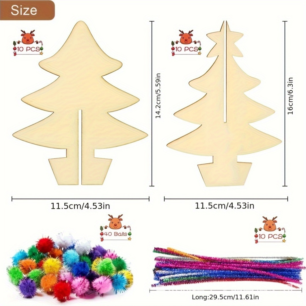 70個入り、DIY木製クリスマスツリークラフトキット、未塗装 - Art Craft Event のレビューと価格