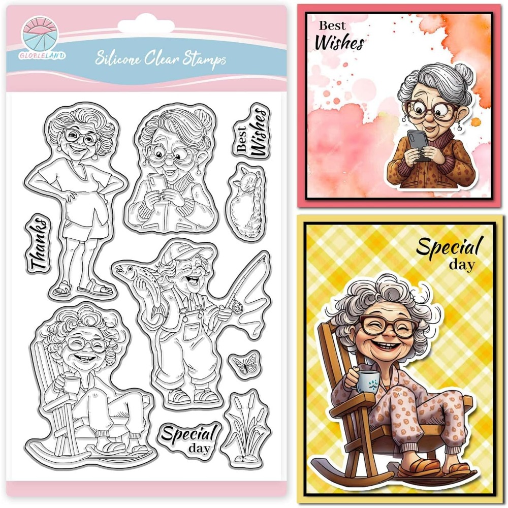 笑顔の老婦人クリアスタンプ スクラップブッキング用 釣り祖母 - Rubber Stamp Blank のレビューと価格