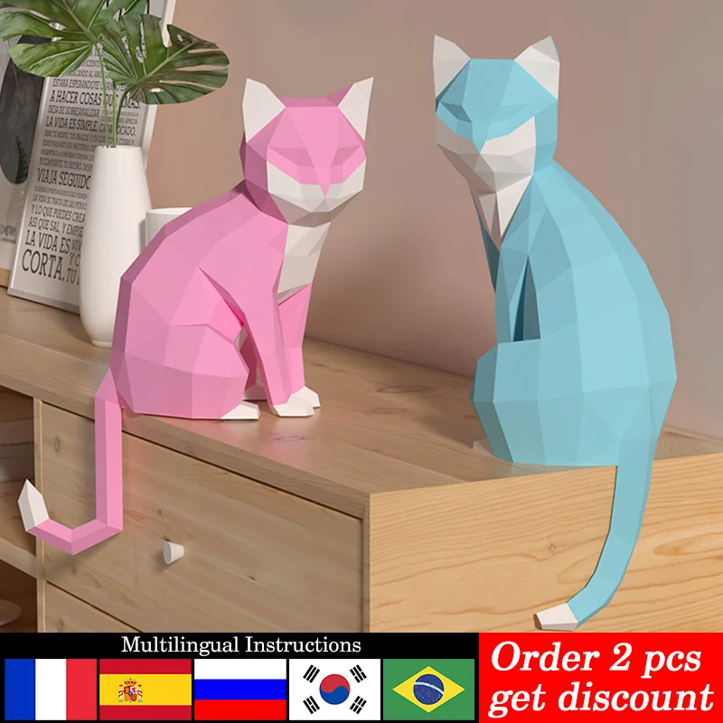 1 ペア愛好家猫動物装飾ホーム折り紙ピンクローポリ紙モデル、 - Art Craft With Cardboard のレビューと価格