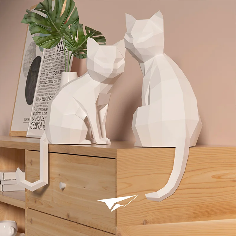 1 ペア愛好家猫動物装飾ホーム折り紙ピンクローポリ紙モデル、 - Art Craft With Cardboard のレビューと価格