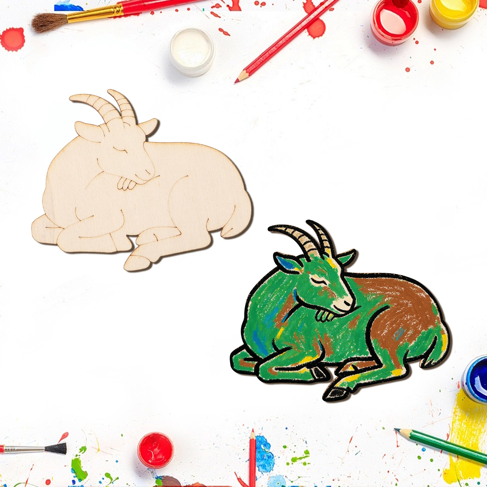 10個/セット 未完成の木製羊の動物オーナメント 木製クラフ - Art Craft Painting のレビューと価格